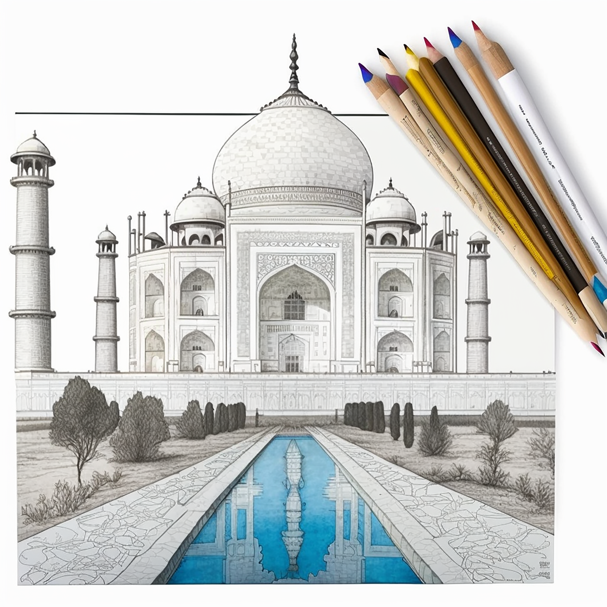 0201-The Taj Mahal in India, coloring book