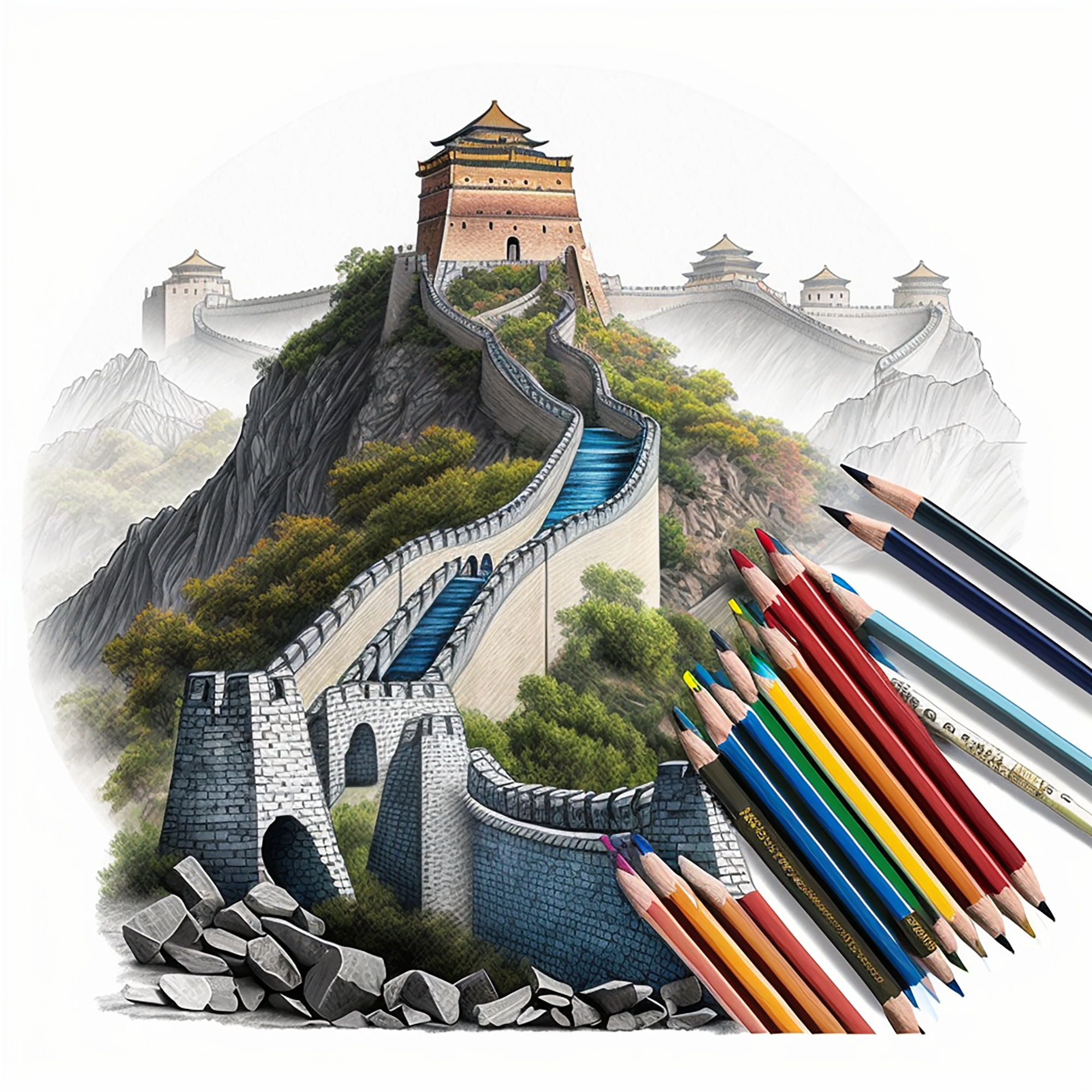 0301-The great Wall of China, coloring book