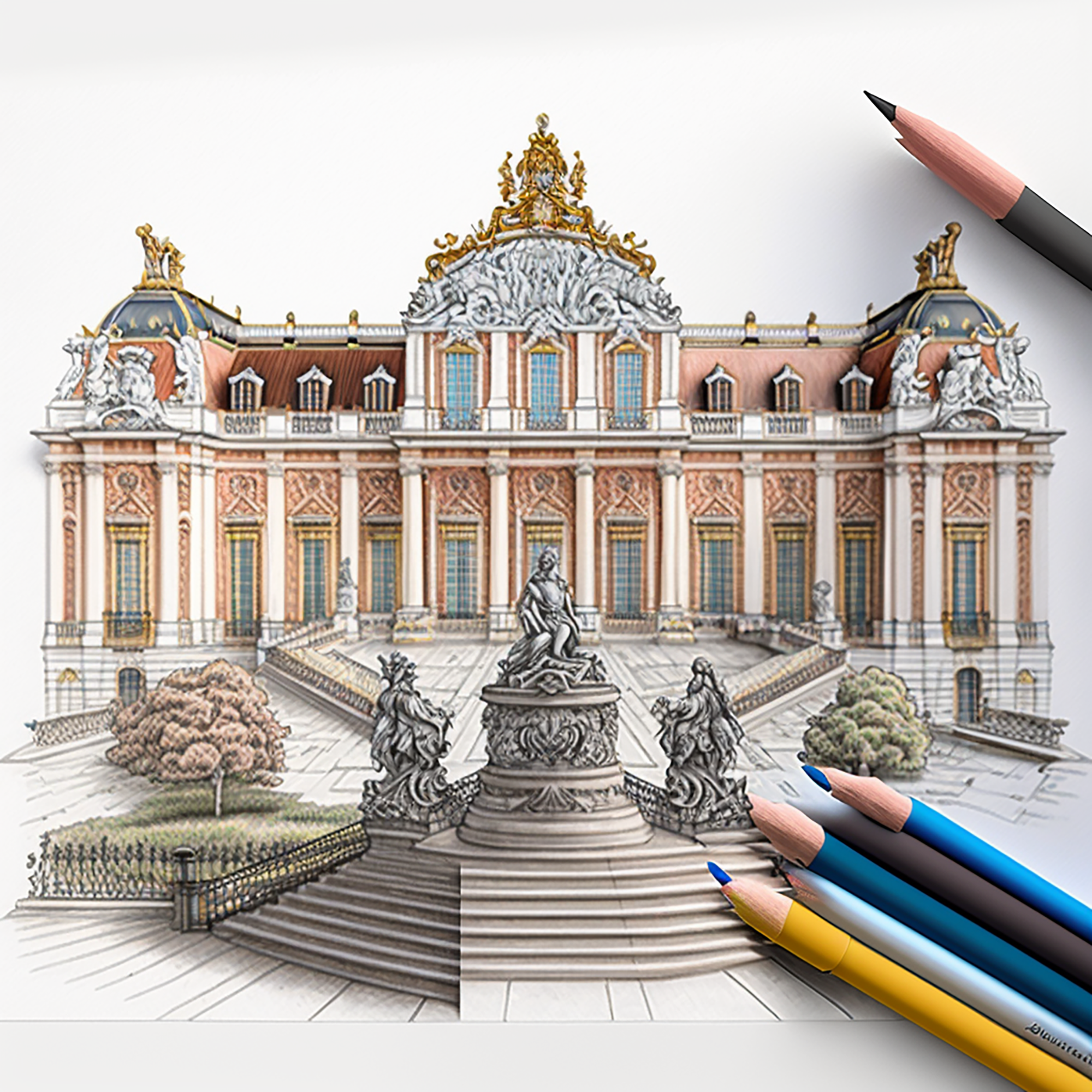 0701-The Palace of Versailles in Versailles, France, coloring book
