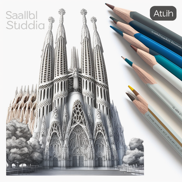 0801-The Sagrada Familia in Barcelona, Spain, coloring book