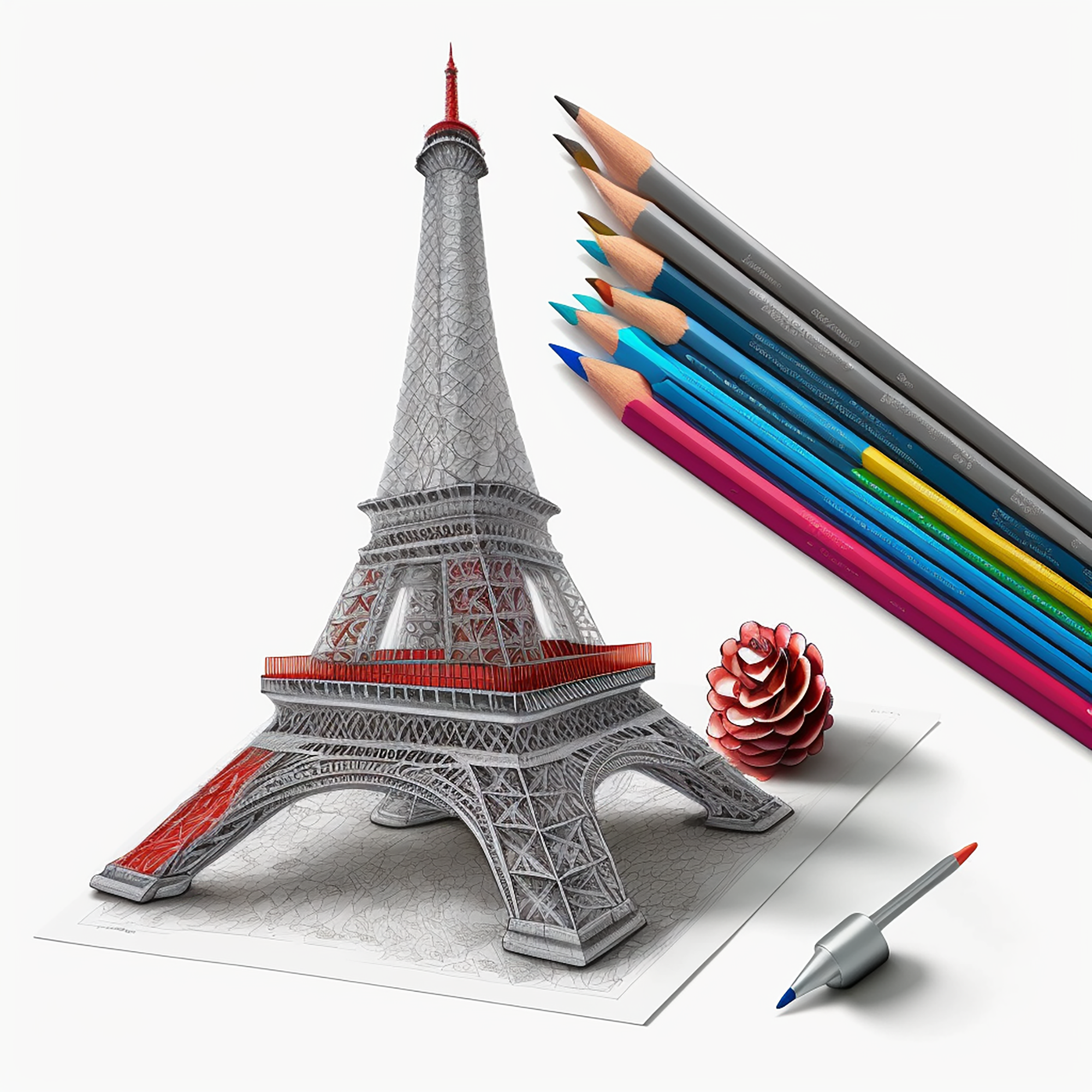 0901-The Eiffel tower in Paris, France, coloring book