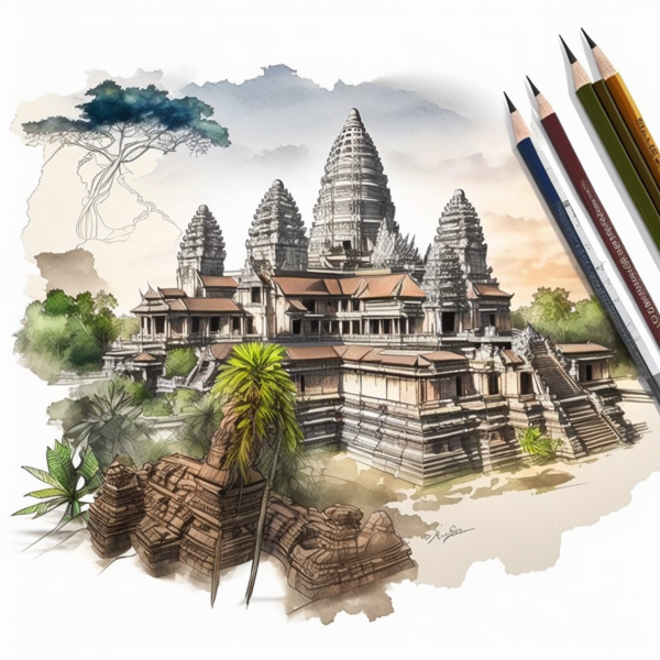 1101-The temples of Angkor Wat in Cambodia coloring book