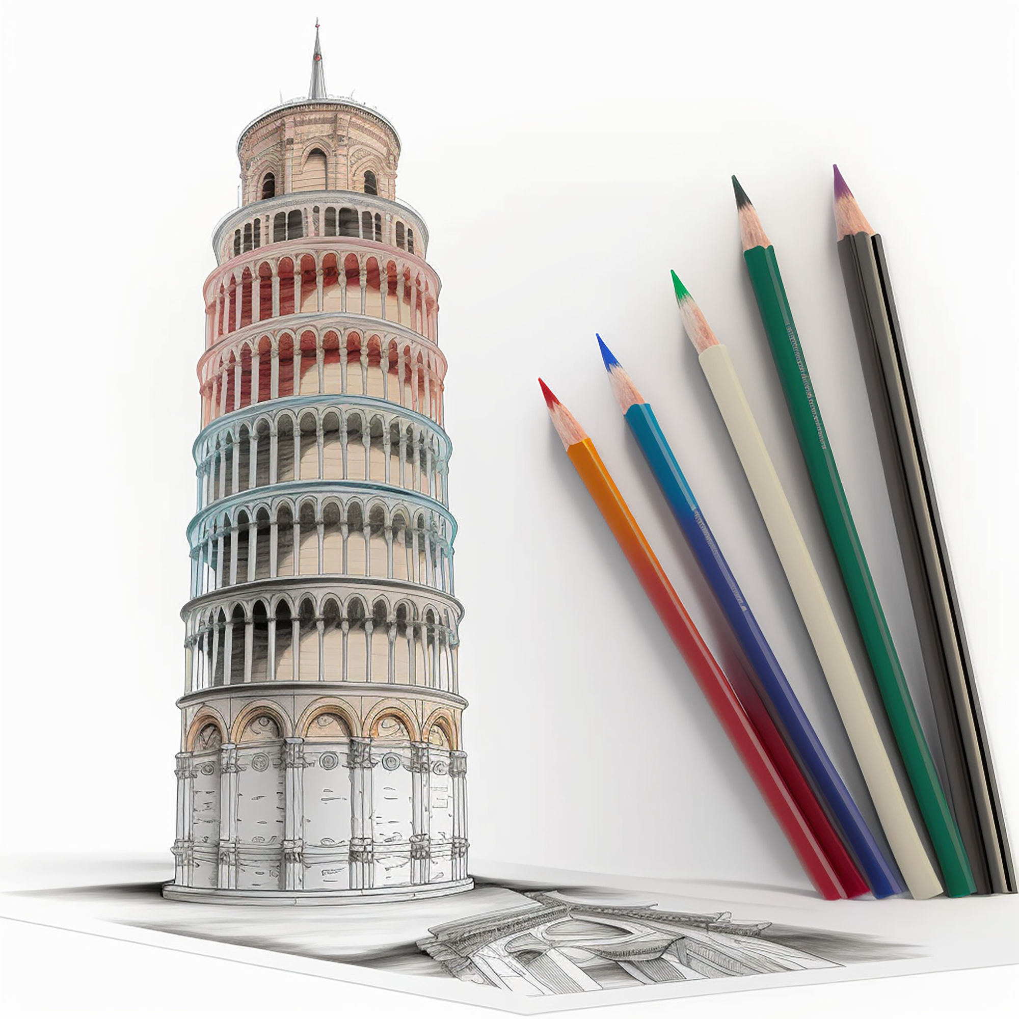 2301-Leaning Tower of Pisa Italy, coloring book