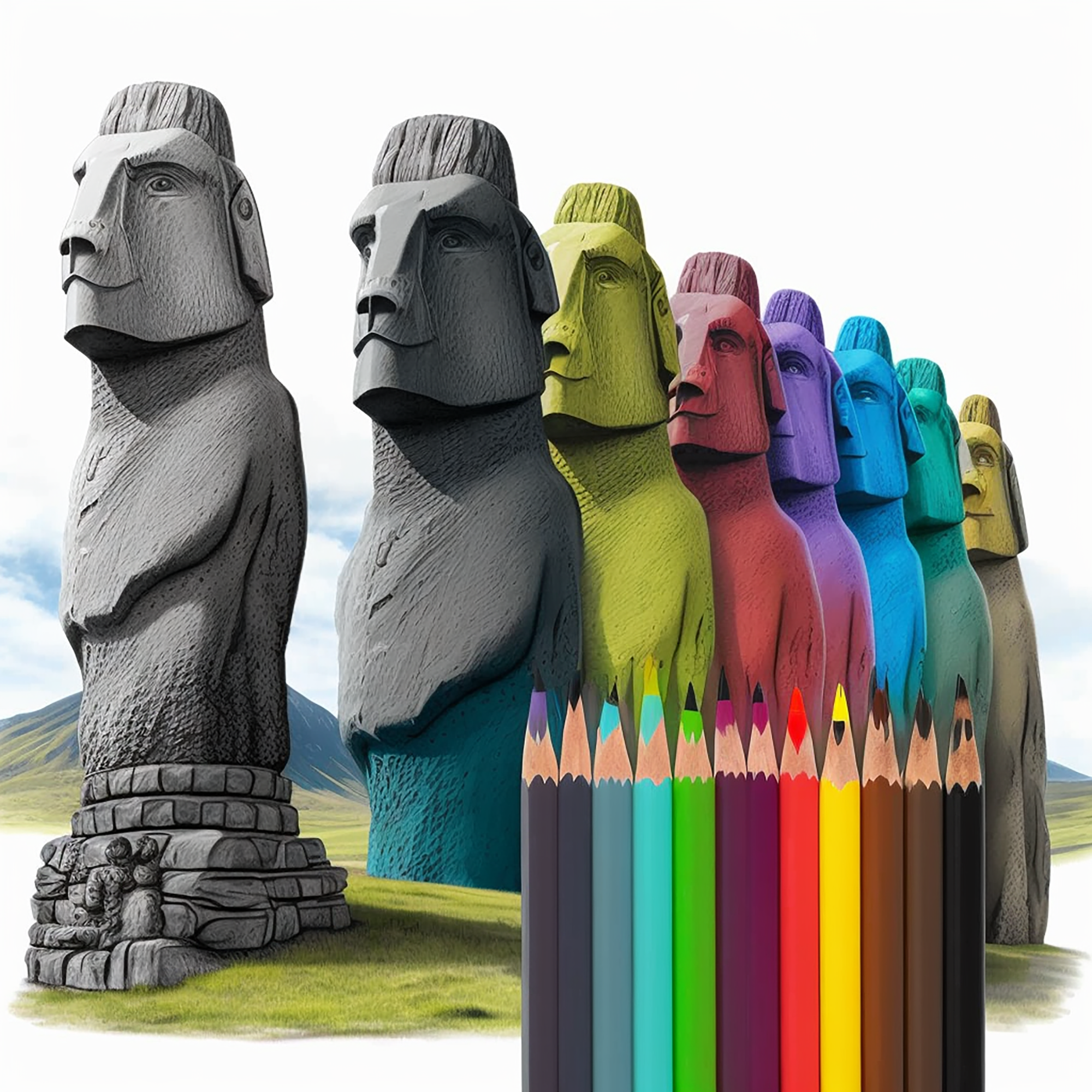 2401-Moai Statues Easter Island, coloring book