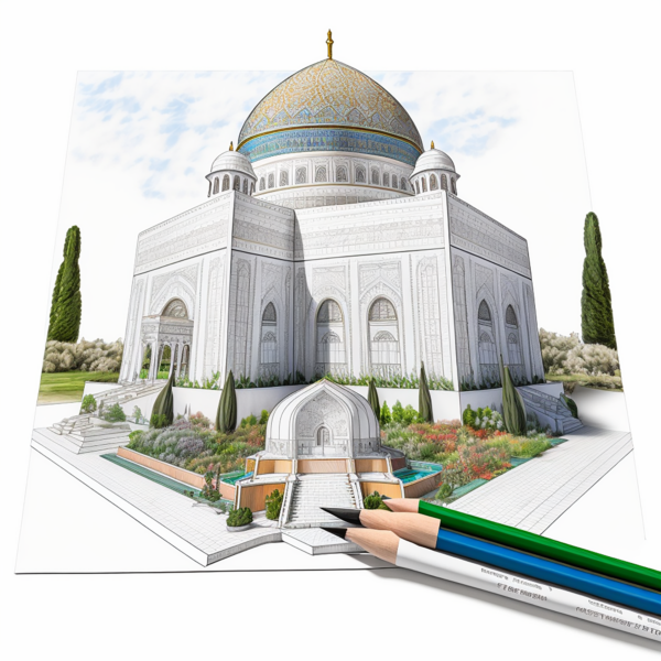 2501-Mohammad V Mausoleum in Rabat Morocco, coloring book