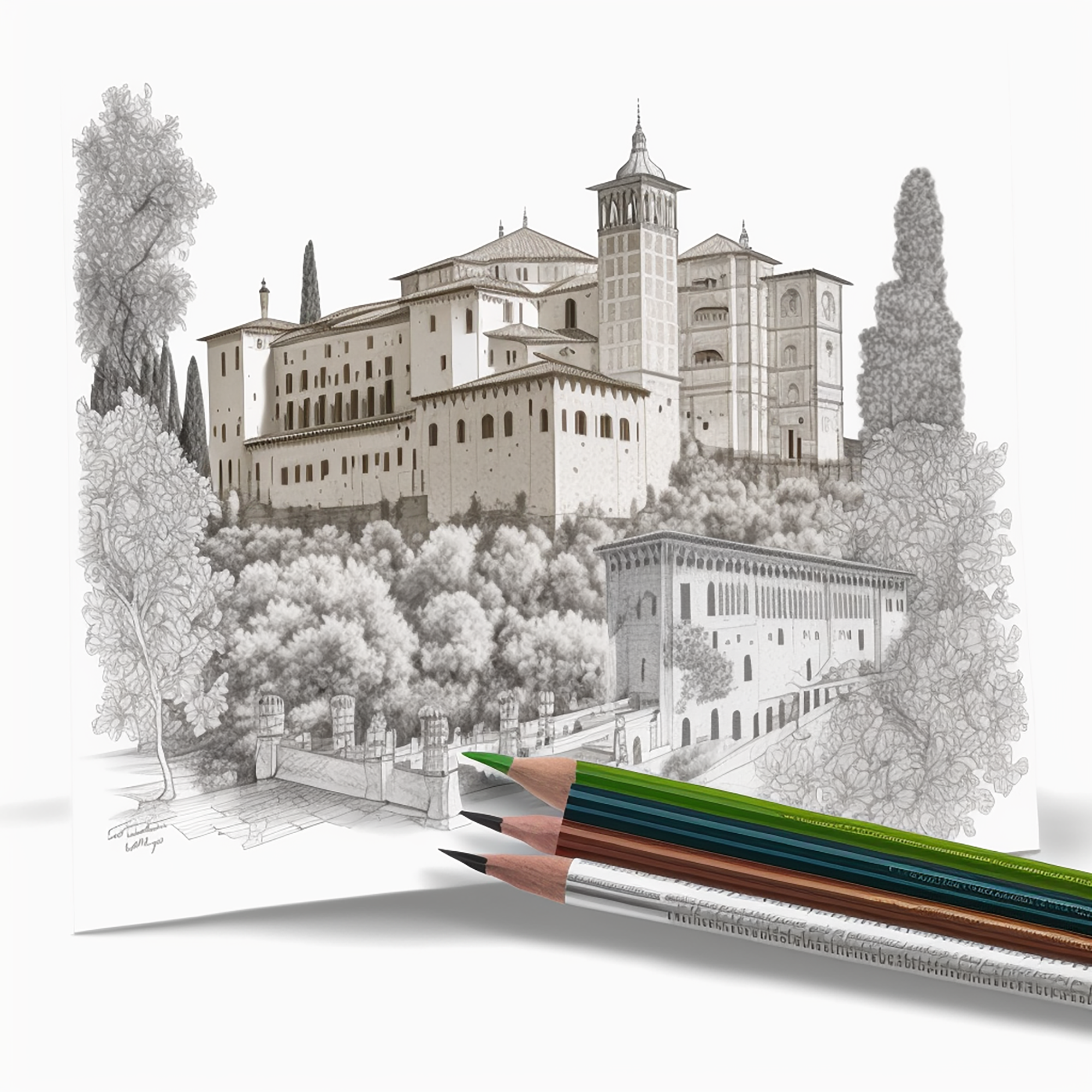 3201-The Alhambra in Granada Spain, coloring book